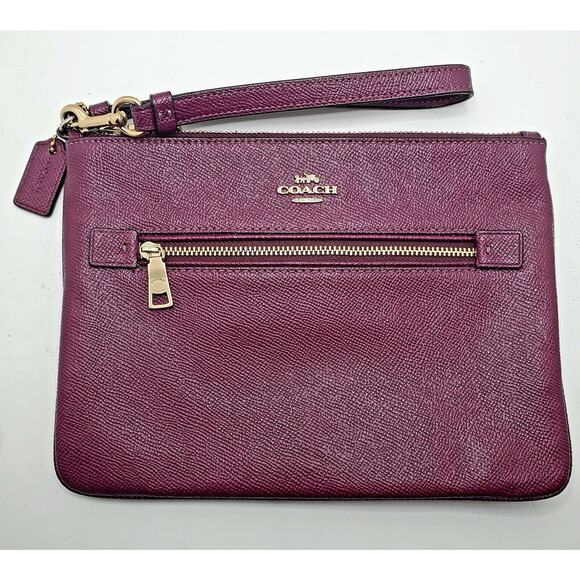 Coach Gallery Pouch 6.5 X 9.5 Pebble Leather Zip Top Wristlet Red Wine Burgandy - Picture 1 of 9